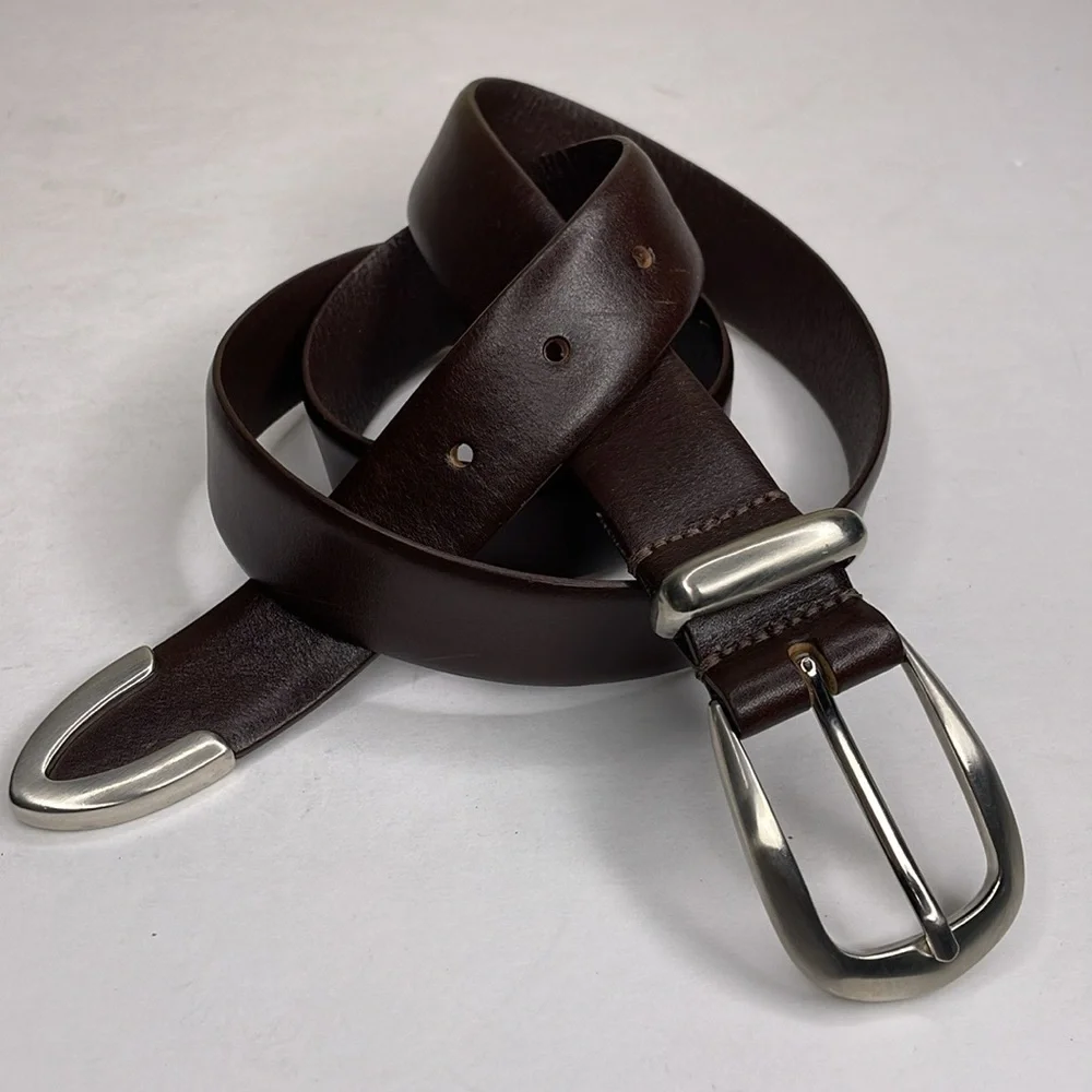 LEATHER BELT Men’s Brown Silver Hardware Handcrafted Corporate Wear Essential Lg